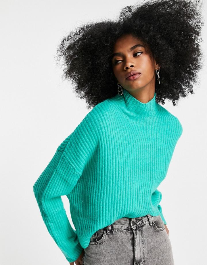 Bershka Chunky Roll Neck Sweater In Bright Green