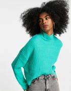 Bershka Chunky Roll Neck Sweater In Bright Green