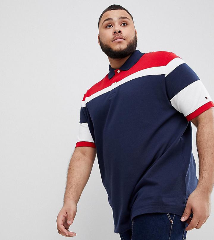 Tommy Hilfiger Plus Racing Stripe Slim Fit Polo In Navy - Navy