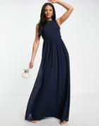 Tfnc Bridesmaid Chiffon Maxi Dress With Deep Cowl Back In Navy