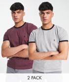 French Connection 2-pack Ringer T-shirts In Chateaux & Light Gray-multi