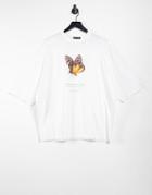 Asos Design Oversized T-shirt With Butterfly And Text Print In White