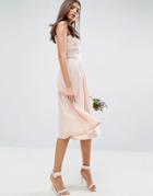 Asos Wedding Lace Top Pleated Midi Dress - Pink
