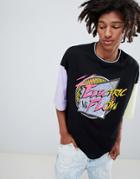 Asos Design Oversized T-shirt With Retro Print And Contrast Half Sleeve - Black