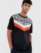 Asos Design Organic Cotton Relaxed T-shirt With Snake Print And Panel Detail - Black