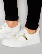 Asos Lace Up Trainers In White With Gold Clasps - White