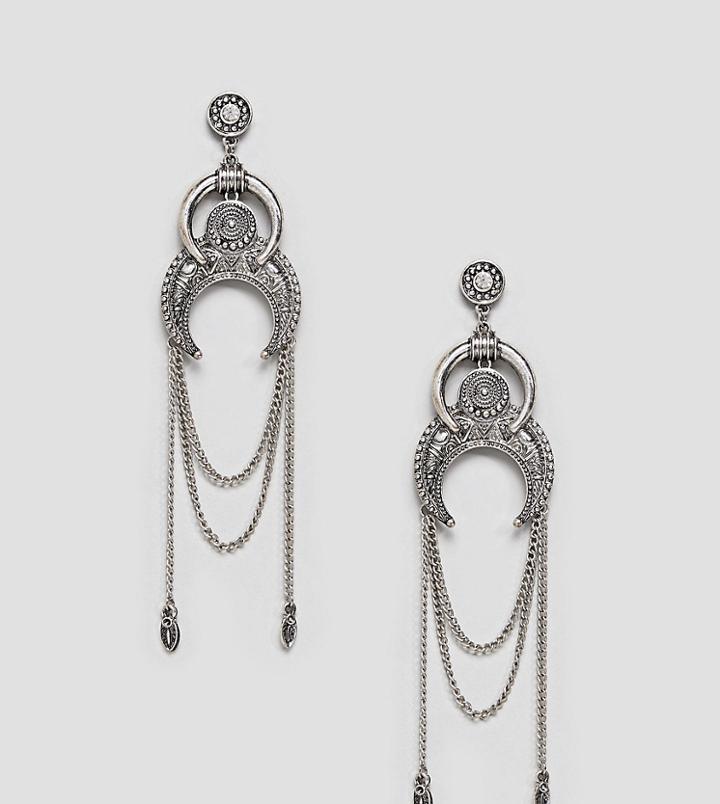 Sacred Hawk Crescent Earrings - Silver
