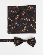 Gianni Feraud Liberty Print Bow Tie And Pocket Square Set-black