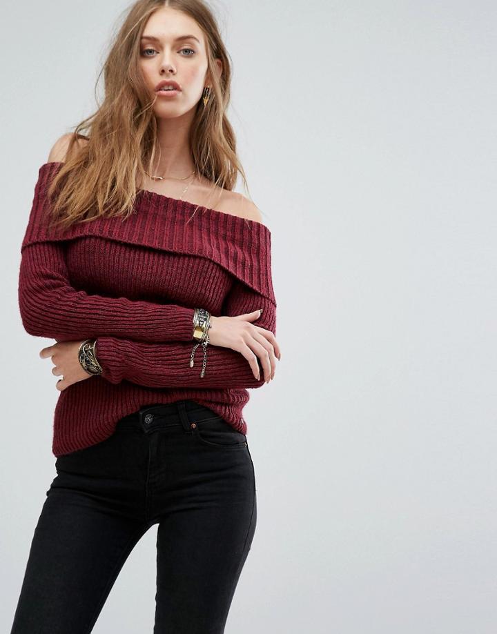 Hollister Marilyn Off The Shoulder Sweater - Red