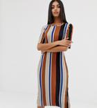 Prettylittlething Plisse Midi Dress In Multi Stripe - Multi