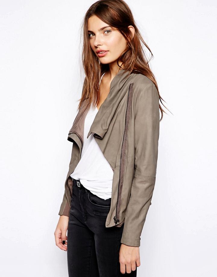 Muubaa Sinoia Drape Leather Jacket - Gray