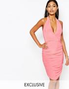 Club L Wrap Front T Bar Back Midi Dress - Geranium Pink