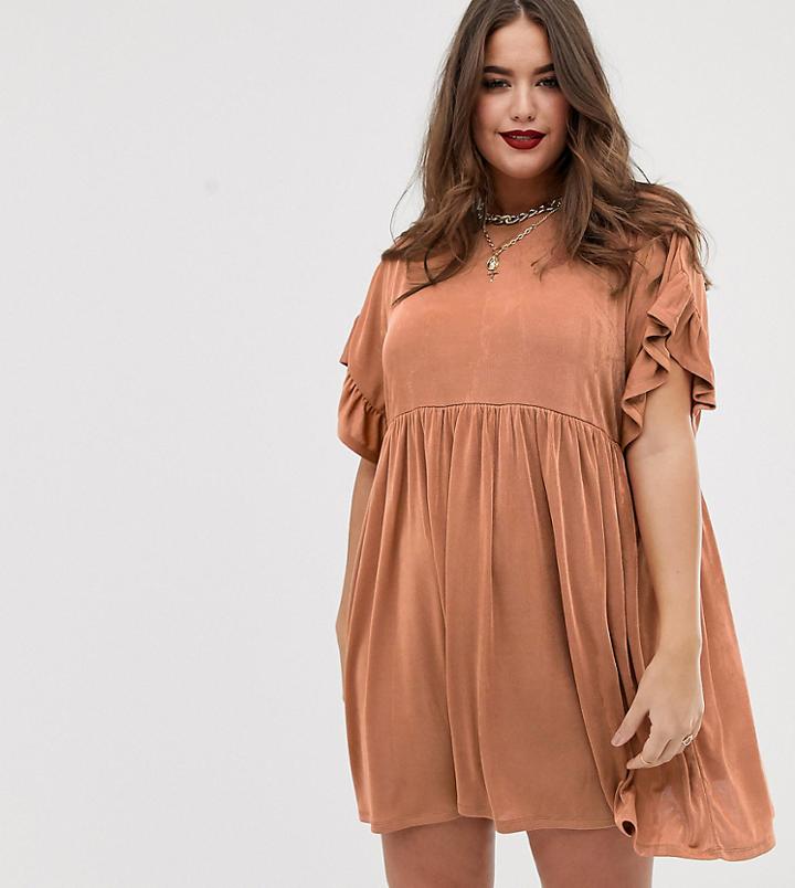 Asos Design Curve Metallic Frill Sleeve Smock Dress - Pink