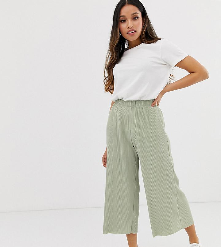 Asos Design Petite Plisse Culotte Pants - Green