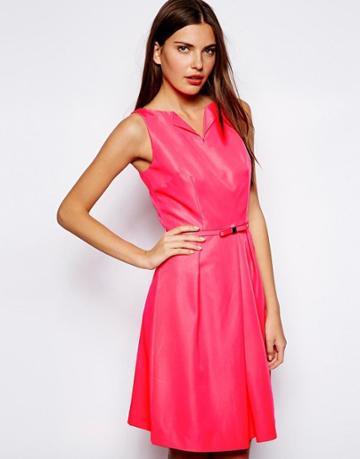 Ted Baker Neckline Detail Dress In Bright Pink