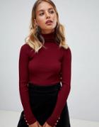 New Look Popper Detail Roll Neck Sweater - Purple