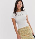 New Look Petite Slogan Lettuce Edge Tee In White - White