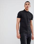 River Island Muscle Fit Rib Polo In Black - Black