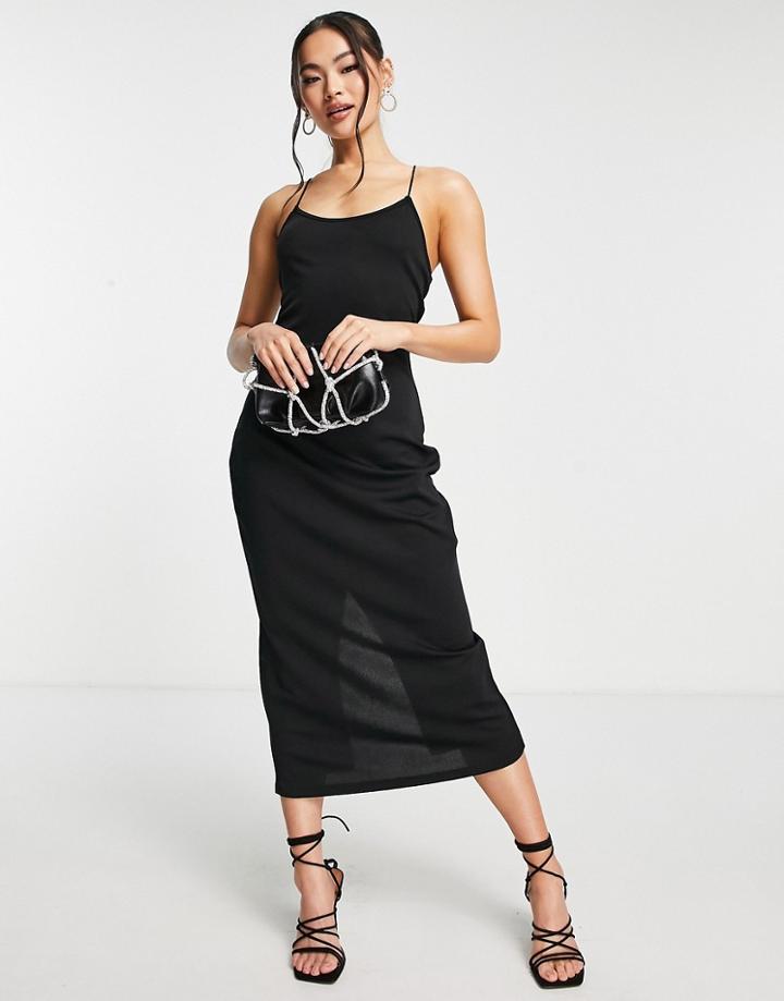 Trendyol Strappy Open Back Midi Dress In Black