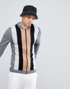 Asos Muscle Fit Knitted Bomber Jacket With Vertical Stripe In Gray - Multi