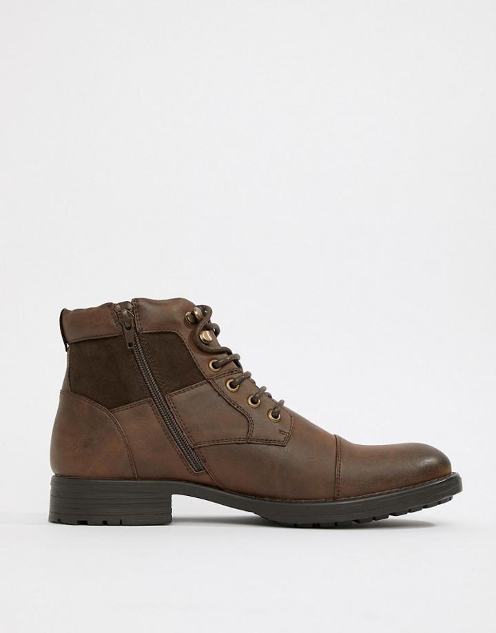 New Look Boots With Zip Detail In Brown - Brown