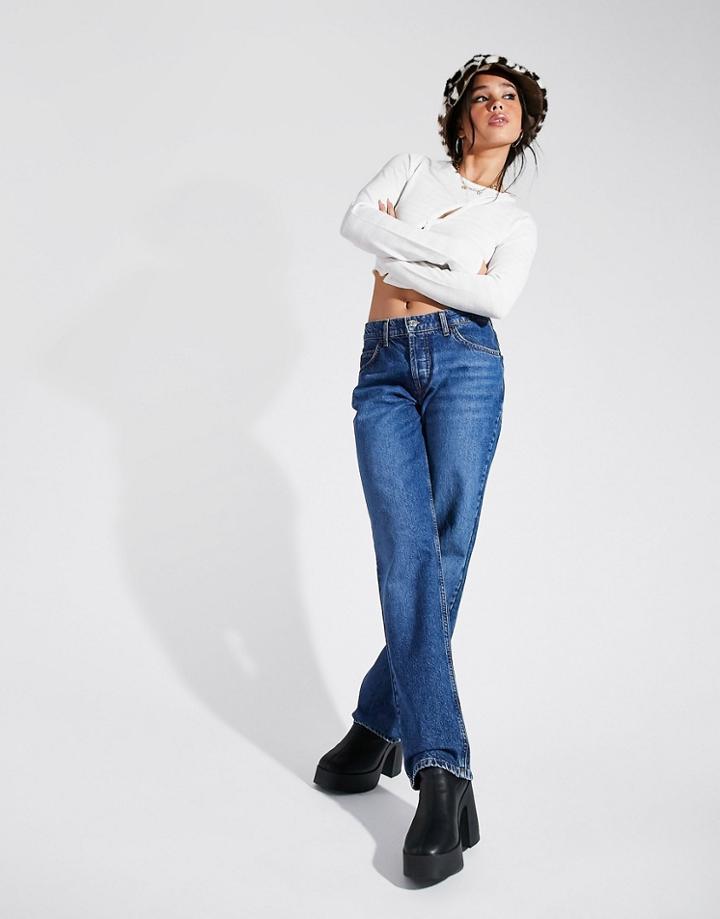 Asos Design Organic Cotton Blend Low Rise Straight Leg Jean In 70's Blue-blues
