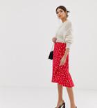 Warehouse Spot Wrap Midi Skirt In Red - Cream