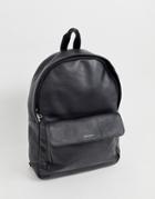Asos Design Leather Backpack In Black With Foil Logo Emboss - Black