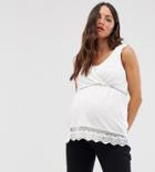 Asos Design Maternity Nursing Crochet Trim Top With Peplum - White