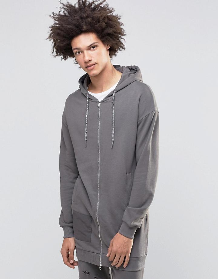 Systvm Chet Longline Zip Thru Hoodie - Gray