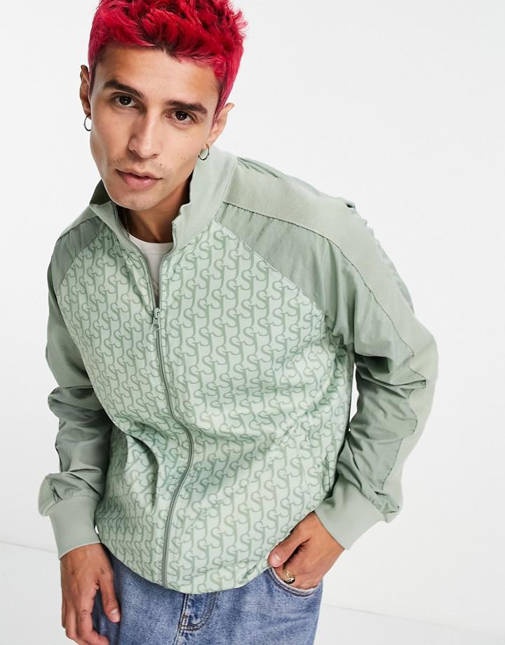 Sixth June Track Jacket In Dusty Green With Monogram Logo Print - Part Of A Set