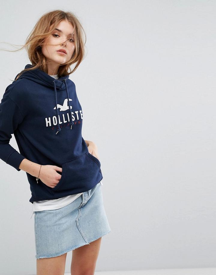 Hollister Logo Pullover Hoodie - Navy