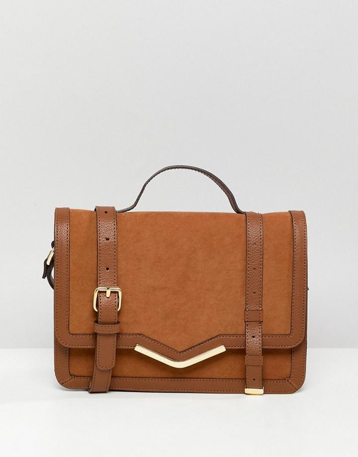 Asos Design V-bar Structured Satchel Bag - Tan