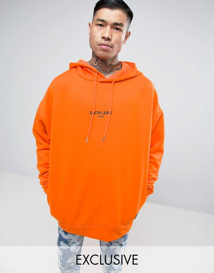 Sixth June Oversized Hoodie In Orange With Logo - Orange