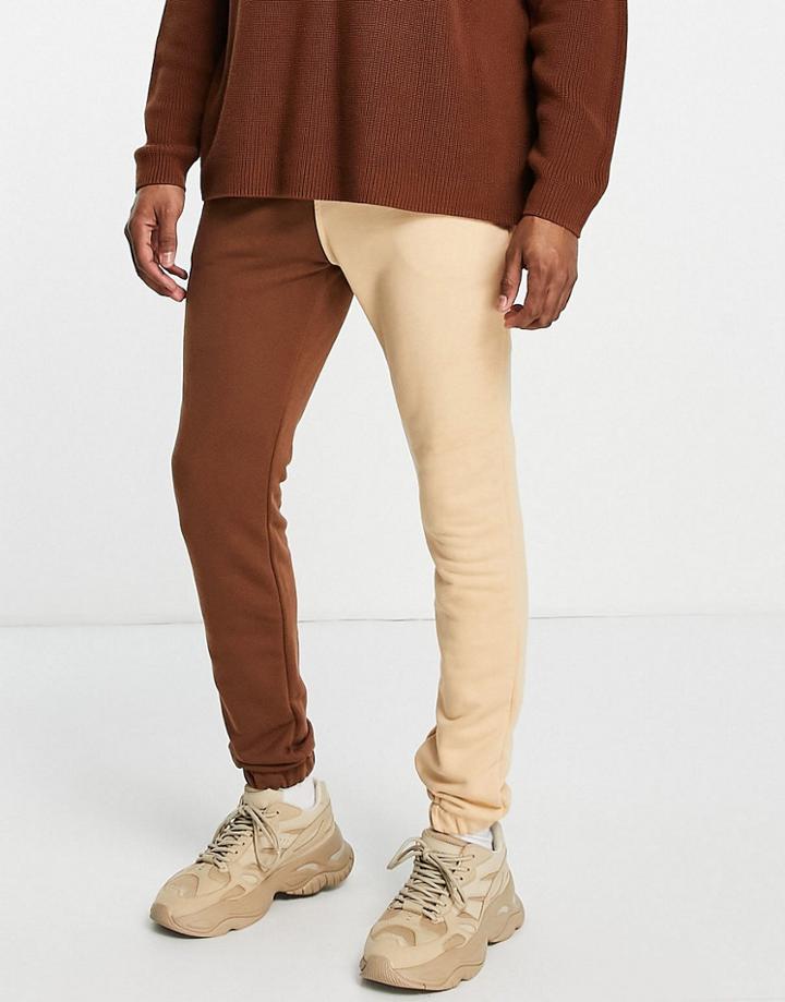 Sixth June Color Block Sweatpants In Brown