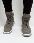 Zign Suede Chunky Lace Up Boots - Gray