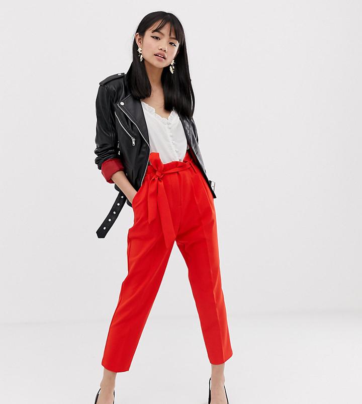 Miss Selfridge Paperbag Pants In Red - Red