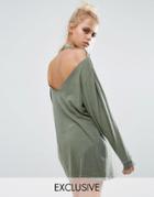 Milk It Vintage Oversized Distressed T-shirt With Open Back In Long Sleeve - Green