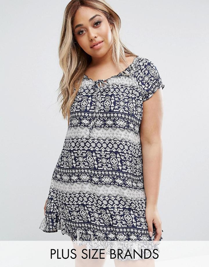 Koko Plus Tunic Dress With Frill Hem - Blue