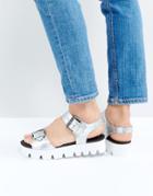 Truffle Chunky Sole Double Buckle Sandal - Silver