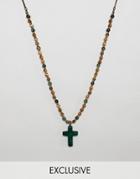 Reclaimed Vintage Inspired Beaded Necklace With Cross Pendant Exclusive To Asos - Green