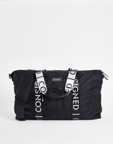 Consigned Taped Logo Strap Carryall In Black