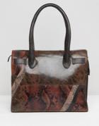 Urbancode Faux Snakeskin Leather Mix Tote Bag - Brown