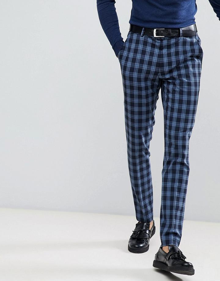 Asos Super Skinny Suit Pants In Blue Plaid Check - Blue