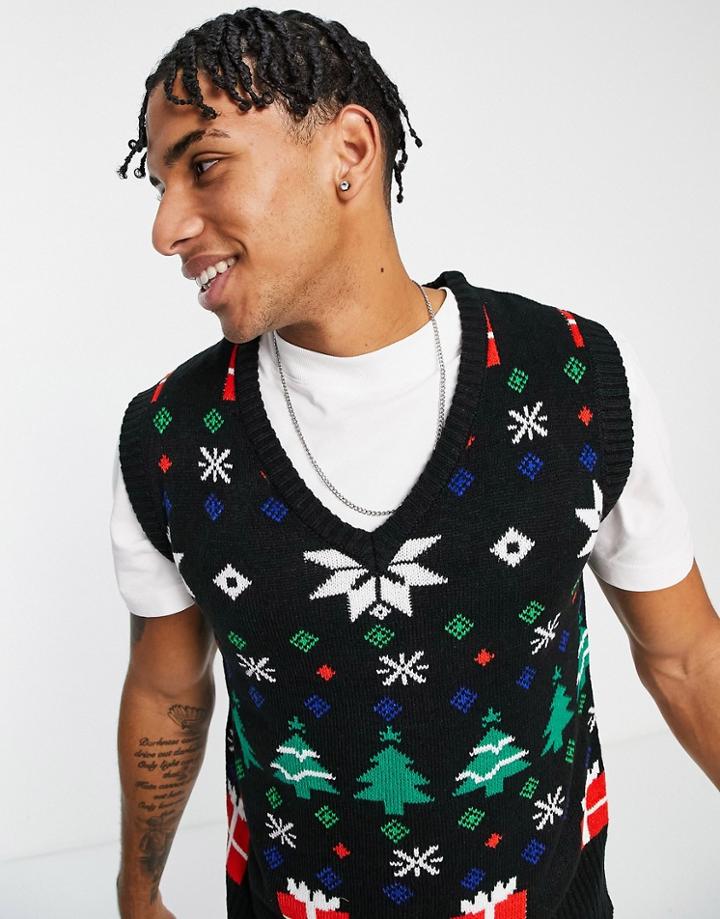 Another Influence Festive Print Sweater In Black