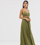 Asos Design Tall Maxi Dress With Crinkle Chiffon With Cross Neck Detail - Multi