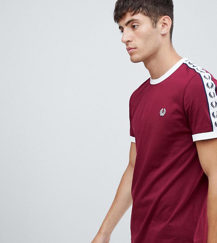 Fred Perry Sports Authentic Taped Ringer T-shirt In Burgundy - Red