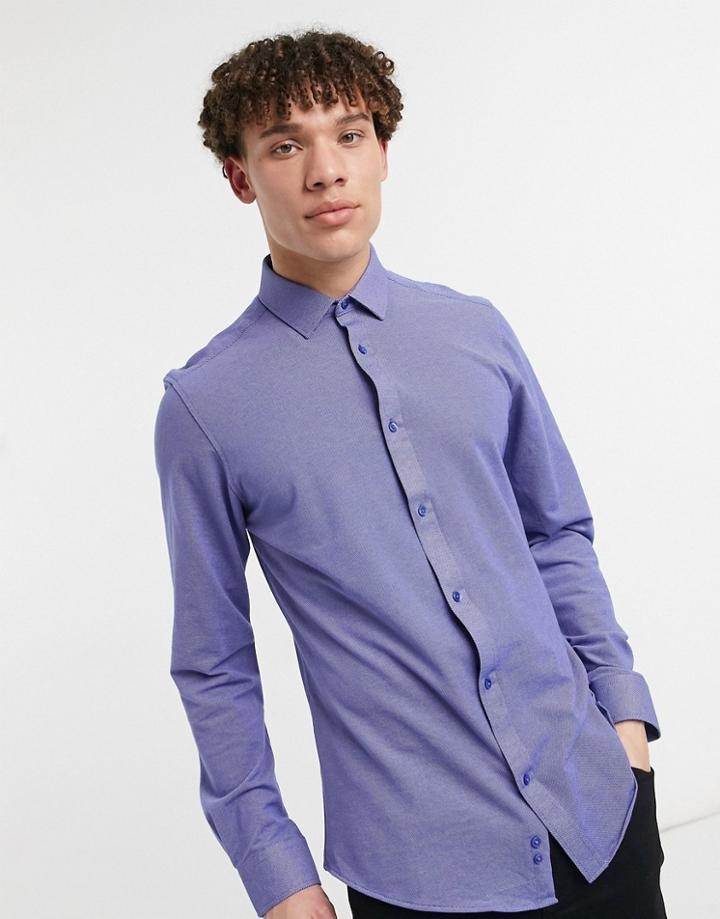 Harry Brown Pique Slim Fit Shirt In Denim Blue-blues