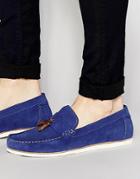 Asos Tassel Loafers In Blue Suede - Blue