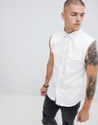 Asos Design Skinny Fit Sleeveless Denim Shirt In White - White
